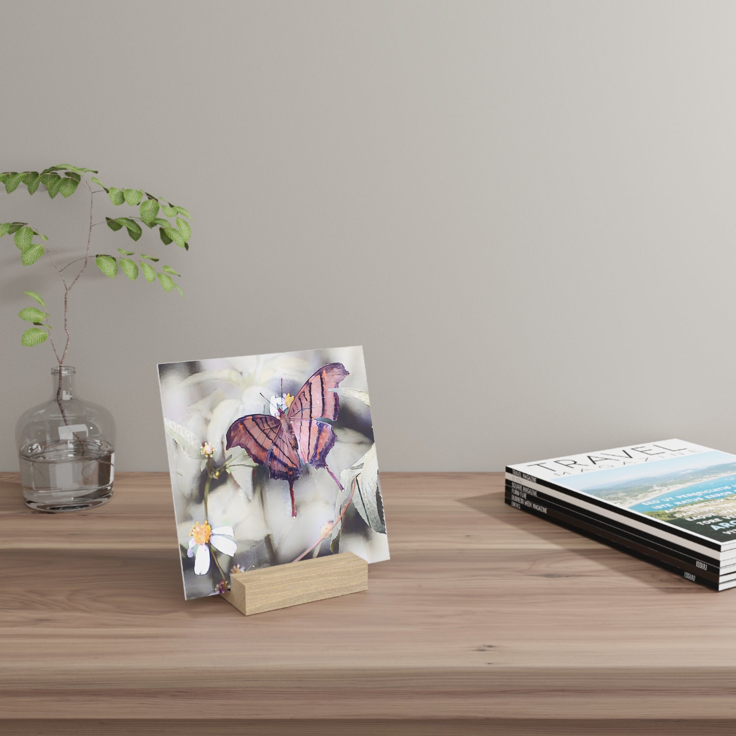 Orange Butterfly Photo Gallery Board with Wooden Stand — Mini Nature Desk Art (Additional Sizes)