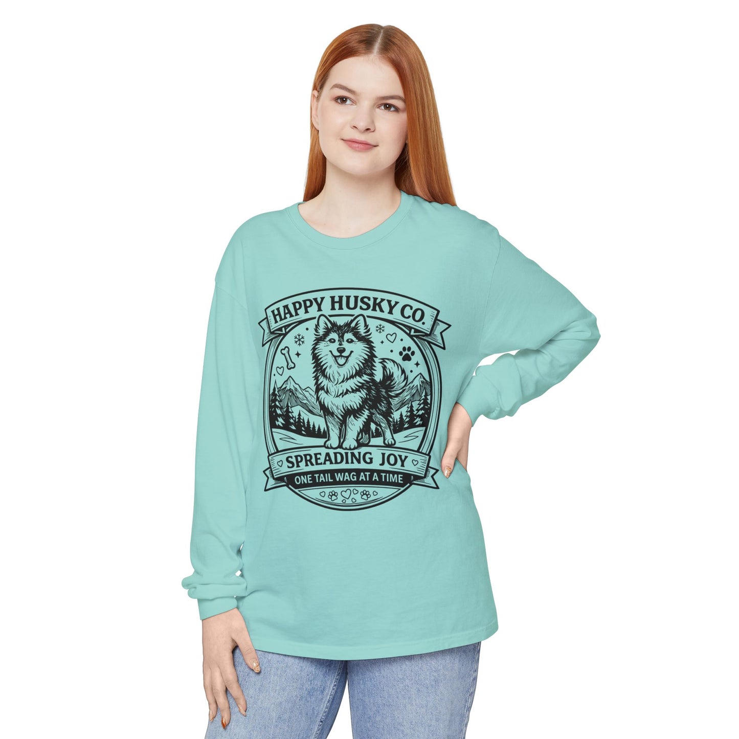 Unisex Happy Husky Co. Long Sleeve T-Shirt — 'Spreading Joy One Tail Wag At A Time' Graphic (Additional Colors)