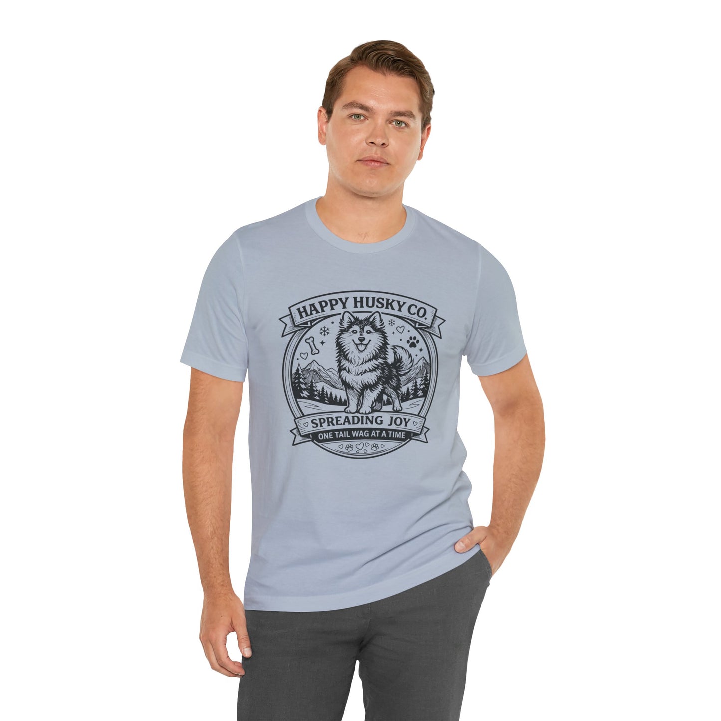 Unisex Happy Husky Co. Design T-Shirt — 'Spreading Joy One Tail Wag At A Time' Graphic Tee (Additional Colors)