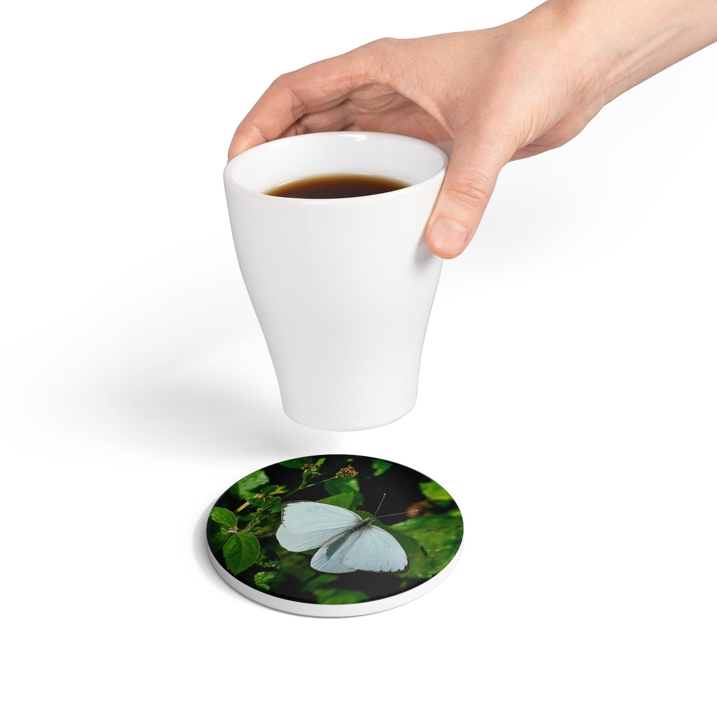 Nature-Inspired White Butterfly Collectible Ceramic Coaster Set, 1 Piece