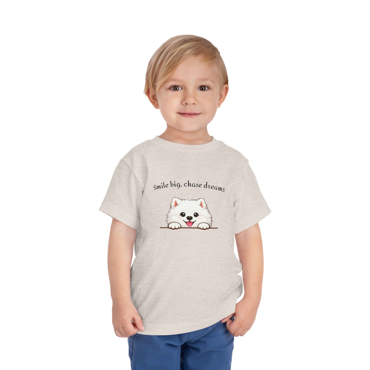 Unisex Toddler Tee 'Smile Big, Chase Dreams' Cute Fluffy Samoyed Puppy Design (Additional Colors)
