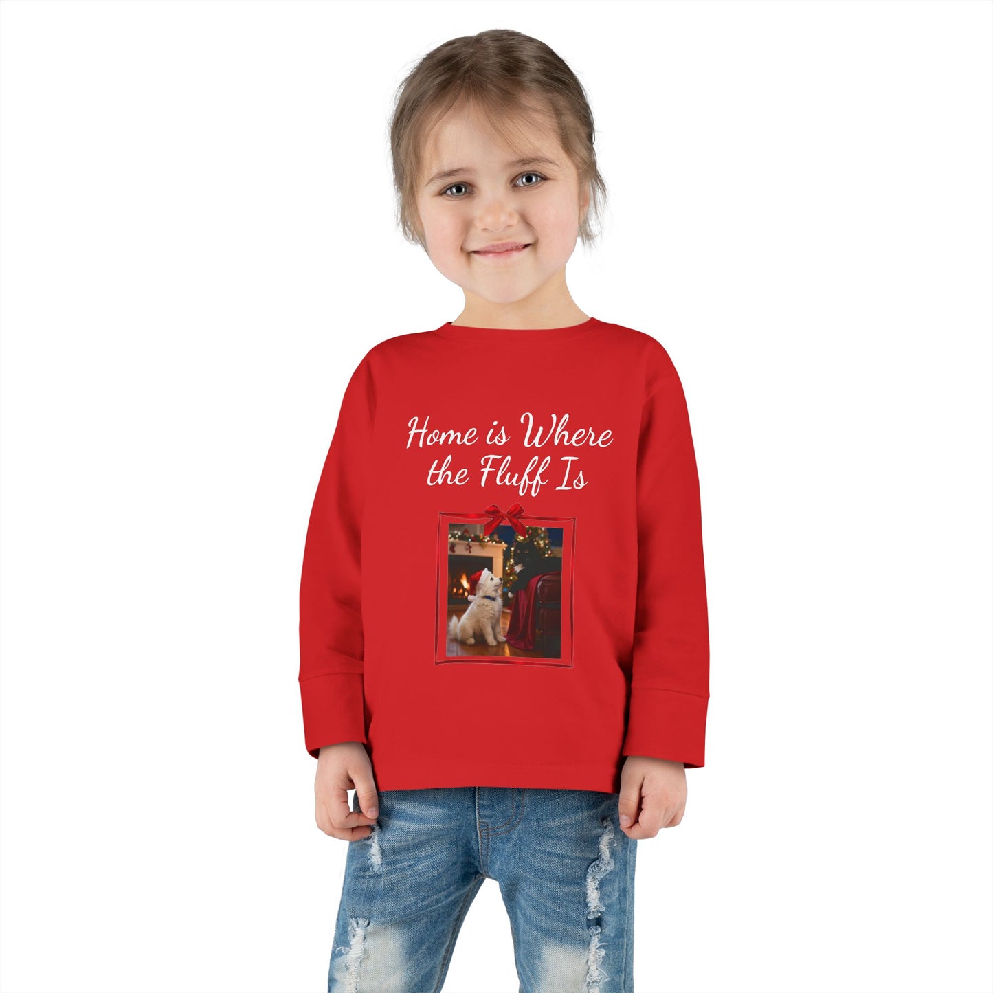 Cozy Toddler Christmas Long Sleeve Tee - 'Home is Where the Fluff Is' (Additional Color)