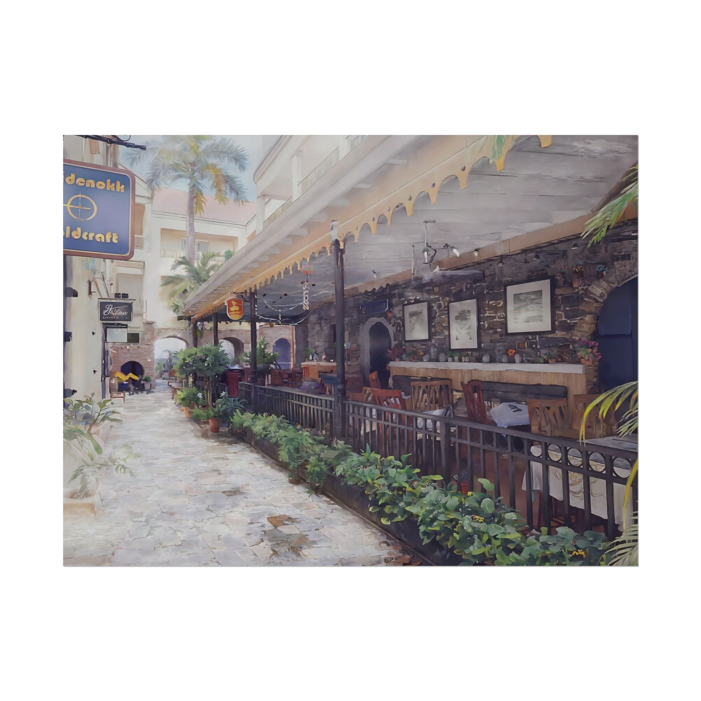 Textured Watercolor-Style Matte Serene Street Scene Art Print