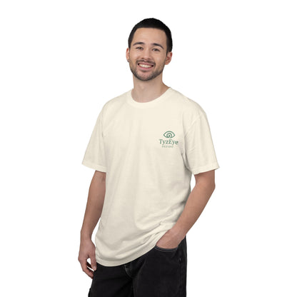 Unisex Adult Coastal Lighthouse Sunset Back Design T-Shirt — 'Guided By The Light' Graphic Tee w/ Front Logo (Additional Color)