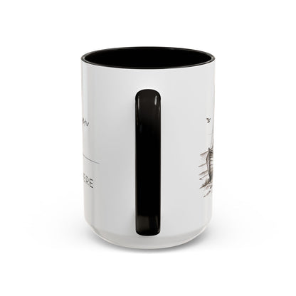 Sailboat, Beach & Horizon Nautical Design Coffee Mug — "The Horizon Is Always There" Coastal Ceramic Black Accent Mug (11oz, 15oz)