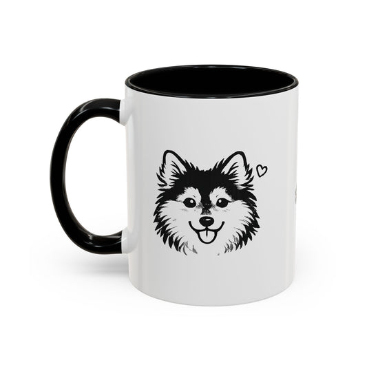 Pomsky With A Heart Dog Design Coffee Mug — "Joy is Contagious, Wag It Forward" Accent Mug, 11oz, 15oz (Additional Colors)