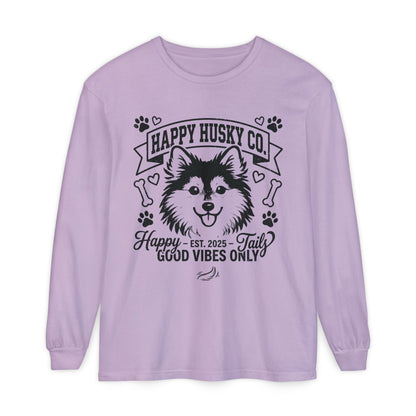 Happy Husky Co. Unisex Long Sleeve Tee — 'Happy Tails, Good Vibes Only' Dog Lover Shirt (Additional Colors)