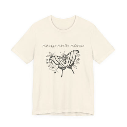 Unisex Adult Butterfly & Flowers Design Short Sleeve Tee - 'Emerge Evolve Elevate' (Additional Colors)