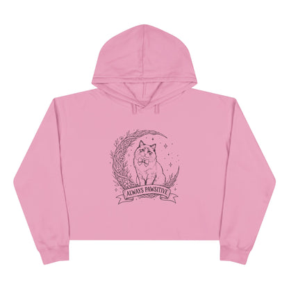 Cute Cat & Moon Crop Hoodie — “Always Pawsitive” Cozy Graphic Pullover (Additional Colors)