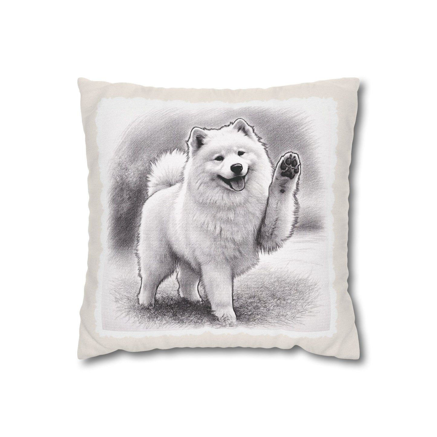 Samoyed Dog Throw Pillowcase – Cute Paw Waving Puppy Decorative Cushion Cover (Additional Sizes)