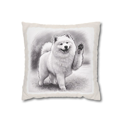 Samoyed Dog Throw Pillowcase – Cute Paw Waving Puppy Decorative Cushion Cover (Additional Sizes)