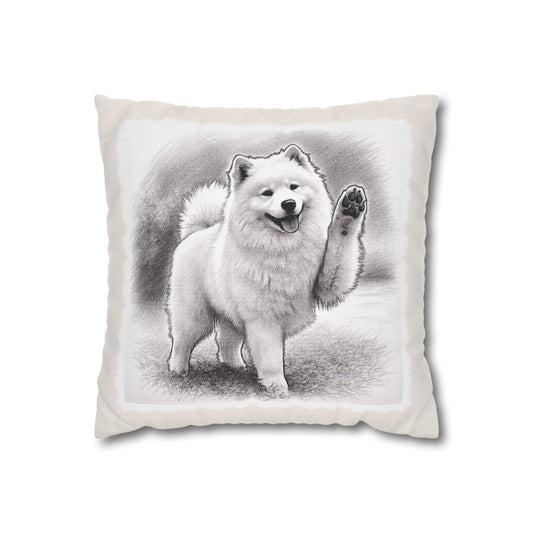 Samoyed Dog Throw Pillowcase – Cute Paw Waving Puppy Decorative Cushion Cover (Additional Sizes)