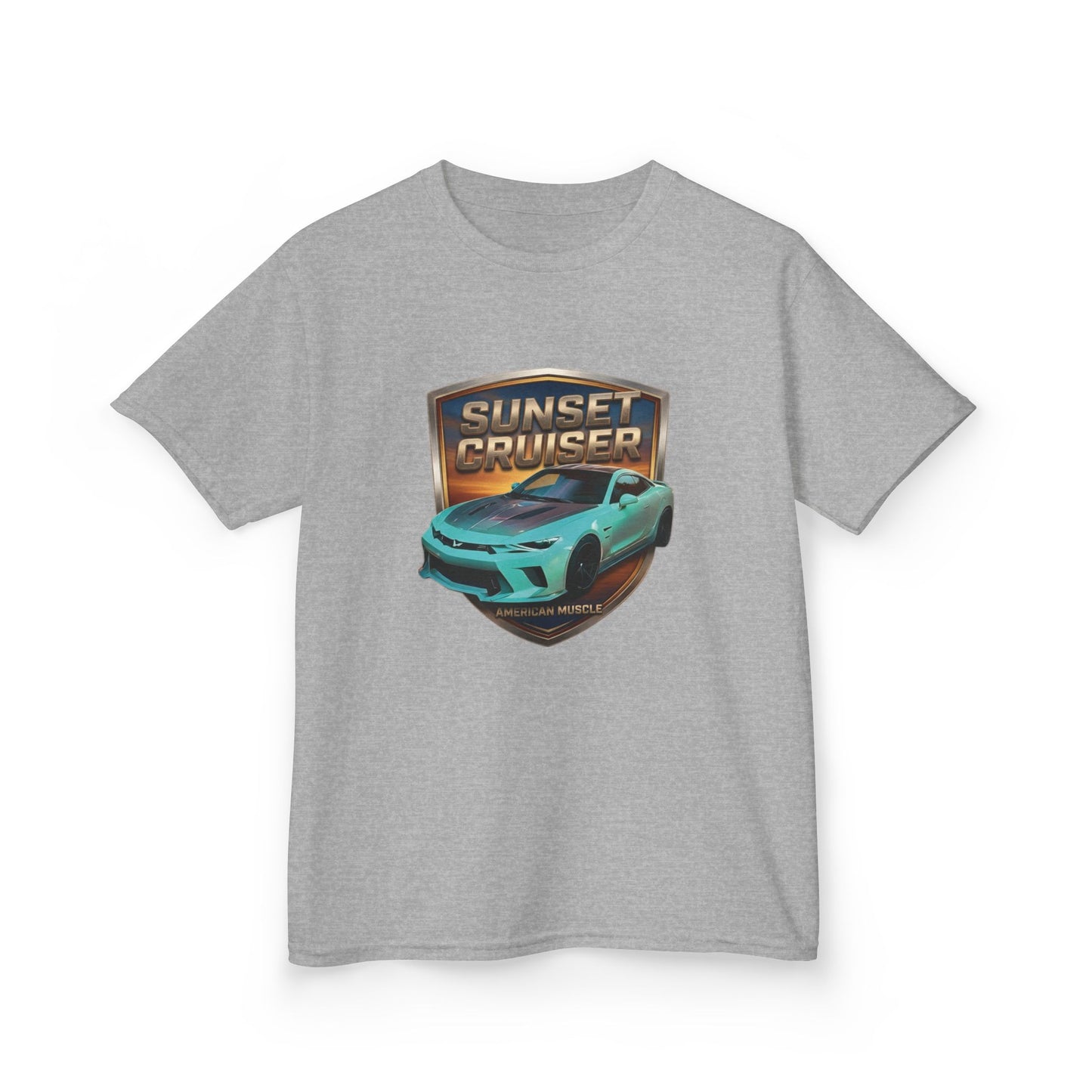 Kids 'Sunset Cruiser' Aqua Camaro Sports Car Theme American Muscle Series Graphic Tee (Additional Colors)