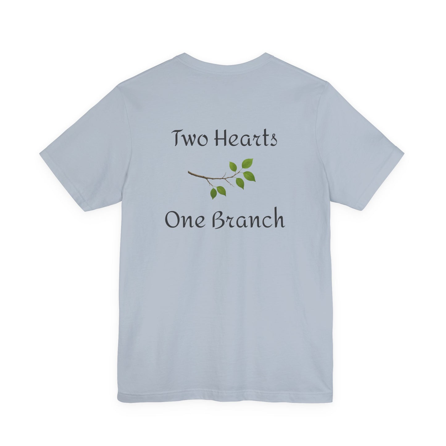 Adult Unisex Heart-Shaped 'Birds of a Feather' Two Doves & 'Two Hearts One Branch' Double-Sided Graphic Tee (Additional Colors)