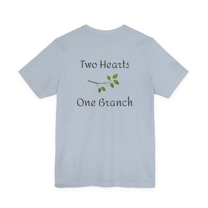 Adult Unisex Heart-Shaped 'Birds of a Feather' Two Doves & 'Two Hearts One Branch' Double-Sided Graphic Tee (Additional Colors)