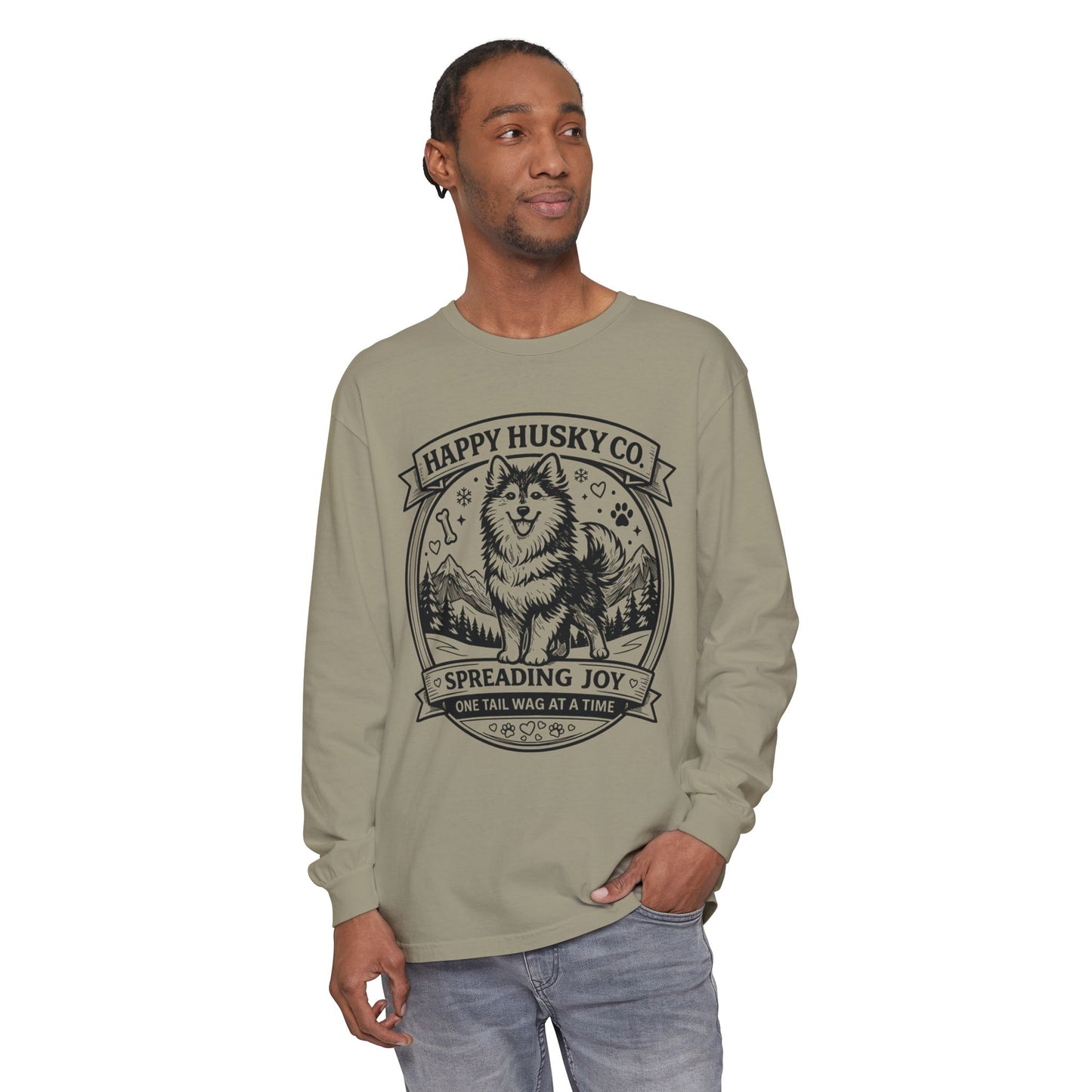 Unisex Happy Husky Co. Long Sleeve T-Shirt — 'Spreading Joy One Tail Wag At A Time' Graphic (Additional Colors)