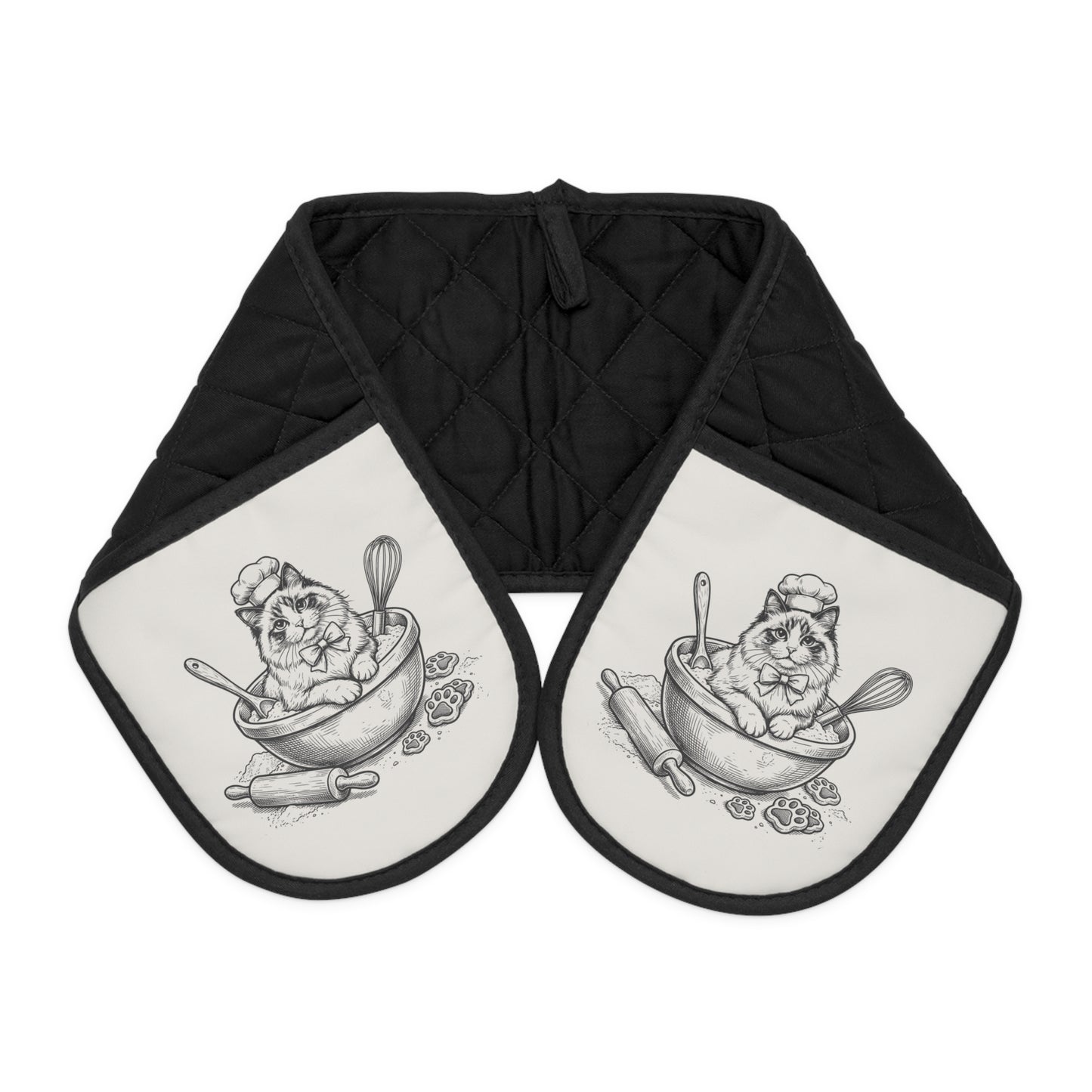 Ragdoll Cat in a Bowl Kitchen Helper Design Double-Ended Oven Mitts