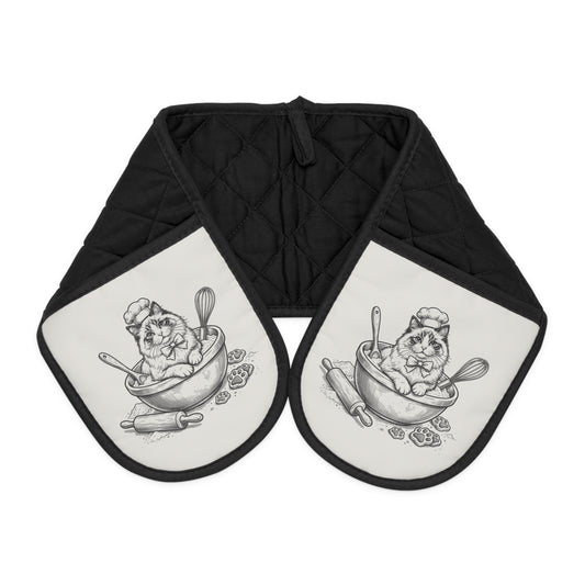Ragdoll Cat in a Bowl Kitchen Helper Design Double-Ended Oven Mitts