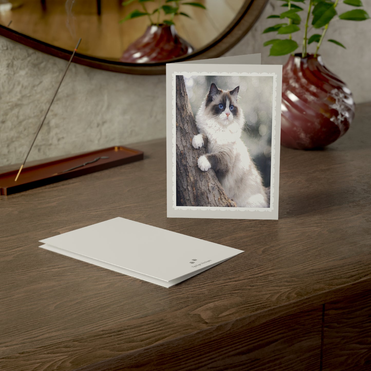 Elegant Ragdoll Cat Greeting Card —  Blank Note for Cat Lovers (1/10/30 pcs)