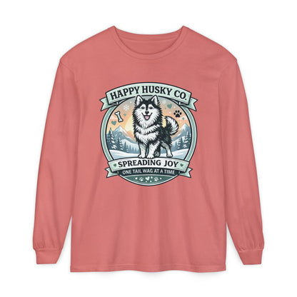 Unisex Colorful Happy Husky Co. Long Sleeve T-Shirt — 'Spreading Joy One Tail Wag At A Time' Graphic (Additional Colors)