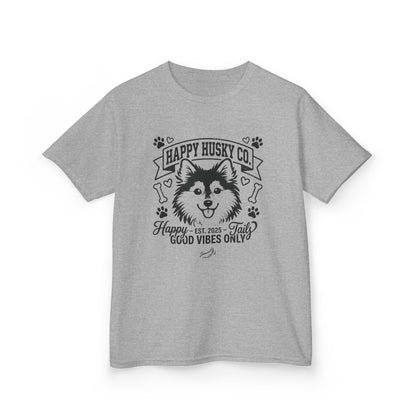 Kids Happy Husky Co. 'Happy Tails, Good Vibes Only' Tee — Puppy Graphic Shirt (Additional Colors)