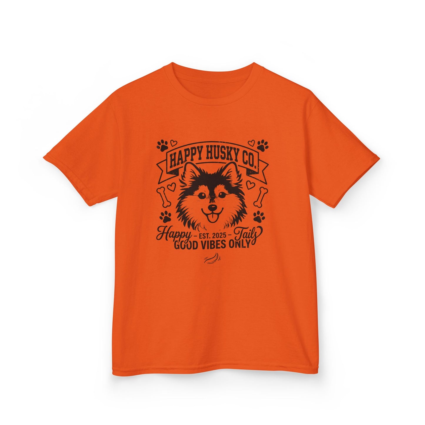 Kids Happy Husky Co. 'Happy Tails, Good Vibes Only' Tee — Puppy Graphic Shirt (Additional Colors)