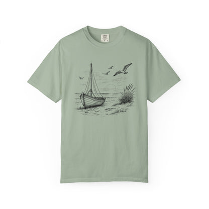 Unisex Adult Sailboat Nautical Double-Sided Tee - 'Set Your Course by the Stars Not the Storm' Motivational Shirt (Additional Colors)