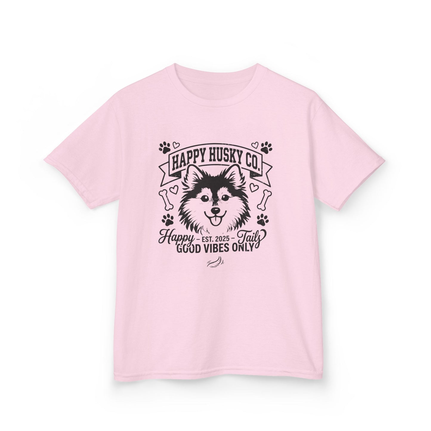 Kids Happy Husky Co. 'Happy Tails, Good Vibes Only' Tee — Puppy Graphic Shirt (Additional Colors)