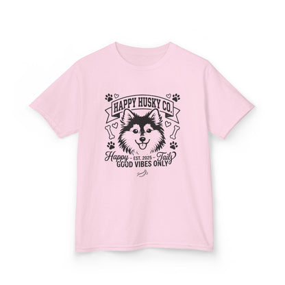 Kids Happy Husky Co. 'Happy Tails, Good Vibes Only' Tee — Puppy Graphic Shirt (Additional Colors)