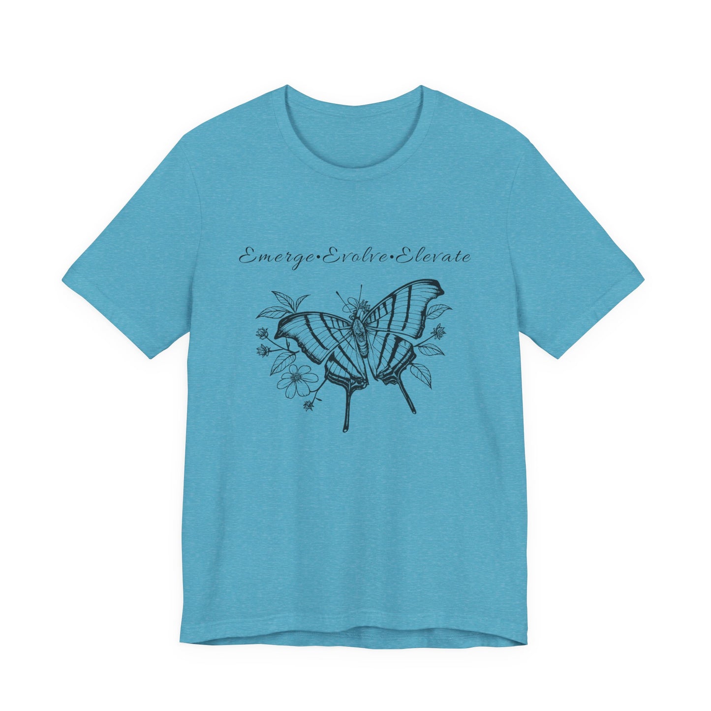 Unisex Adult Butterfly & Flowers Design Short Sleeve Tee - 'Emerge Evolve Elevate' (Additional Colors)