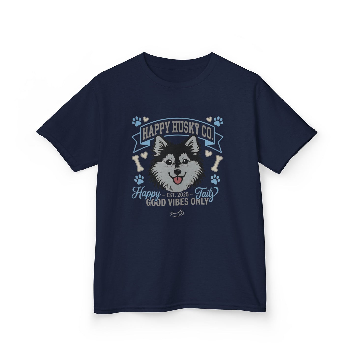 Kids Happy Husky Co. 'Happy Tails, Good Vibes Only' Tee — Puppy Graphic Shirt (Additional Colors)