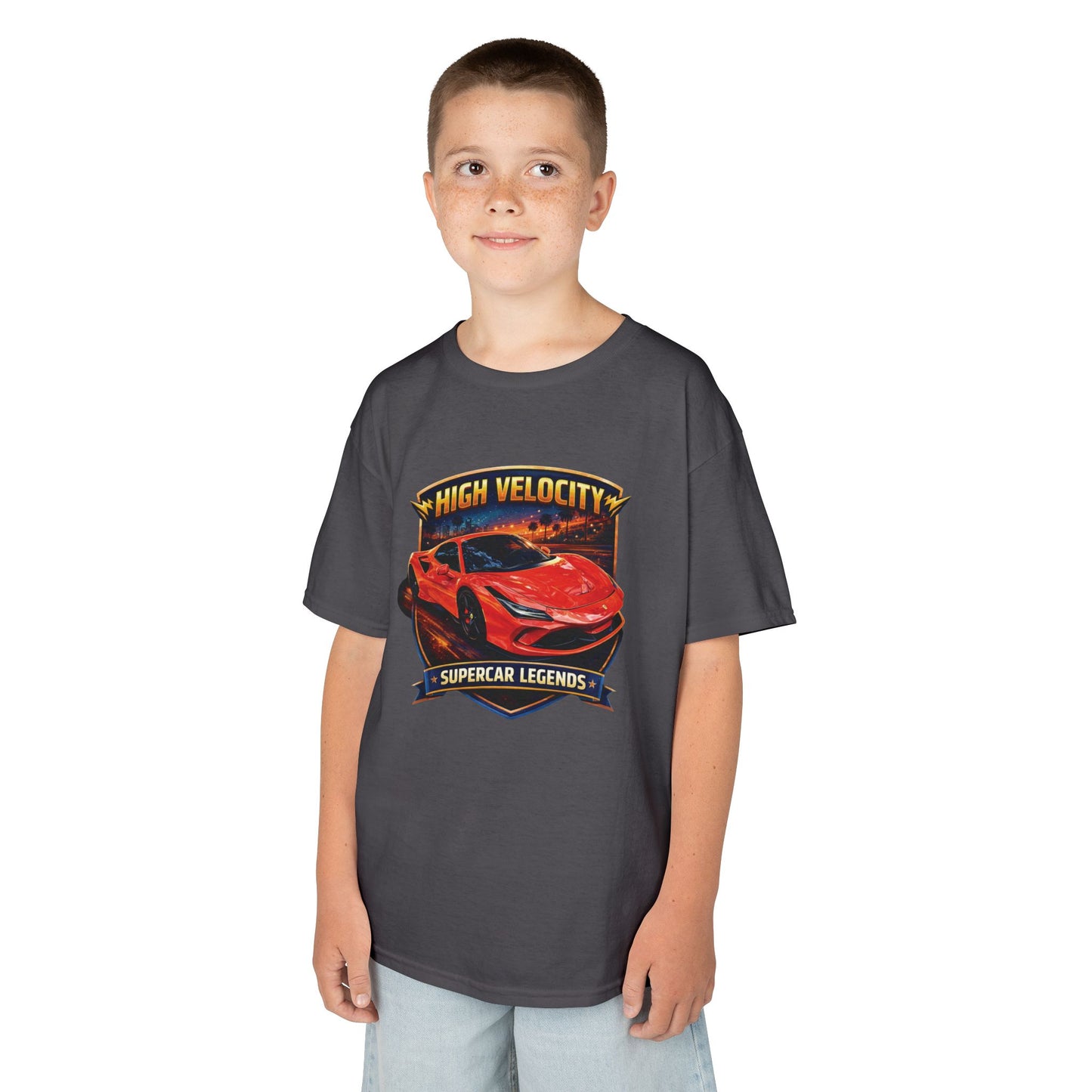 Kids Red/Orange 'High Velocity' Sportscar Theme Supercar Legends Series Graphic Cotton Tee (Additional Colors)