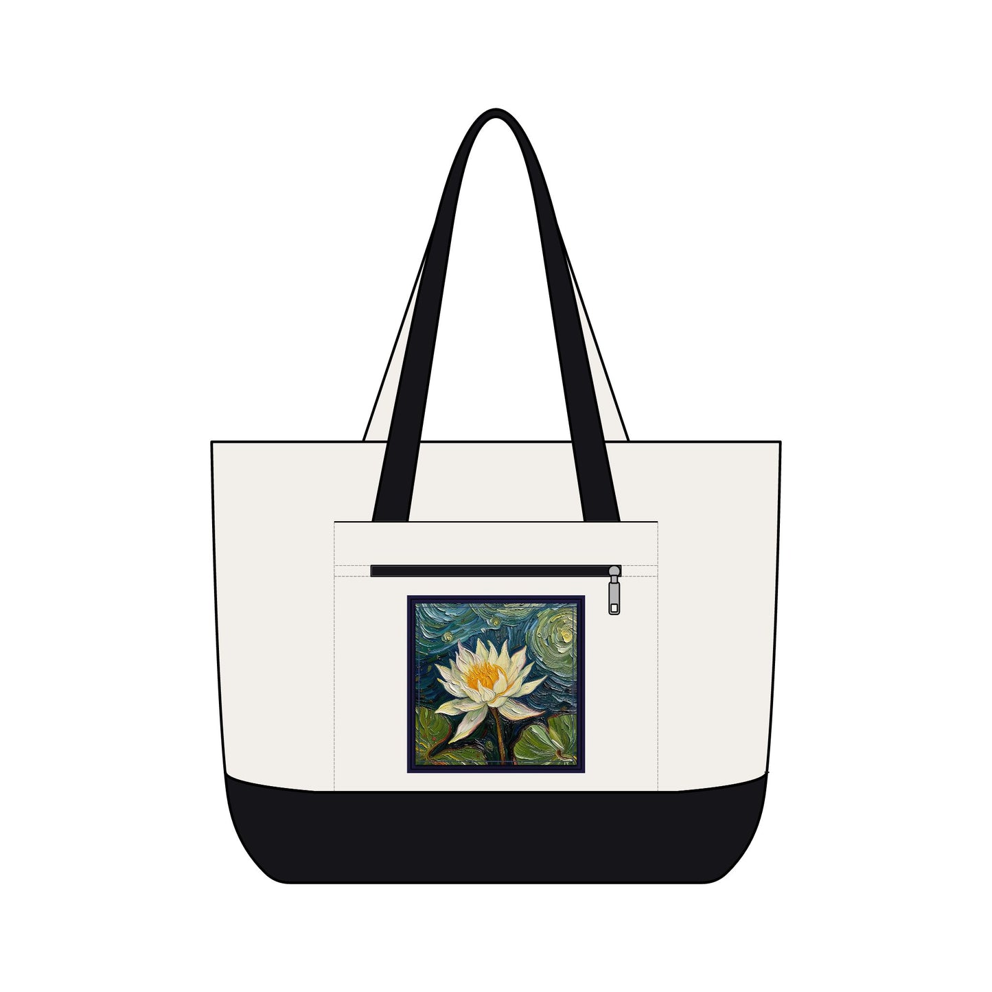 Canvas Tote Bag — Nature Water Lily Floral Canvas Zippered Beach & Market Tote