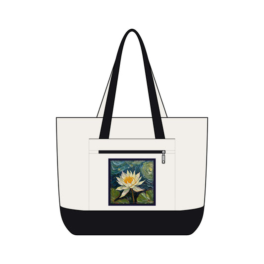 Canvas Tote Bag — Nature Water Lily Floral Canvas Zippered Beach & Market Tote