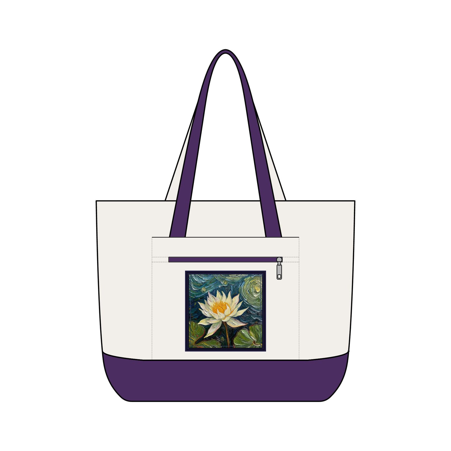 Canvas Tote Bag — Nature Water Lily Floral Canvas Zippered Beach & Market Tote