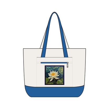 Canvas Tote Bag — Nature Water Lily Floral Canvas Zippered Beach & Market Tote