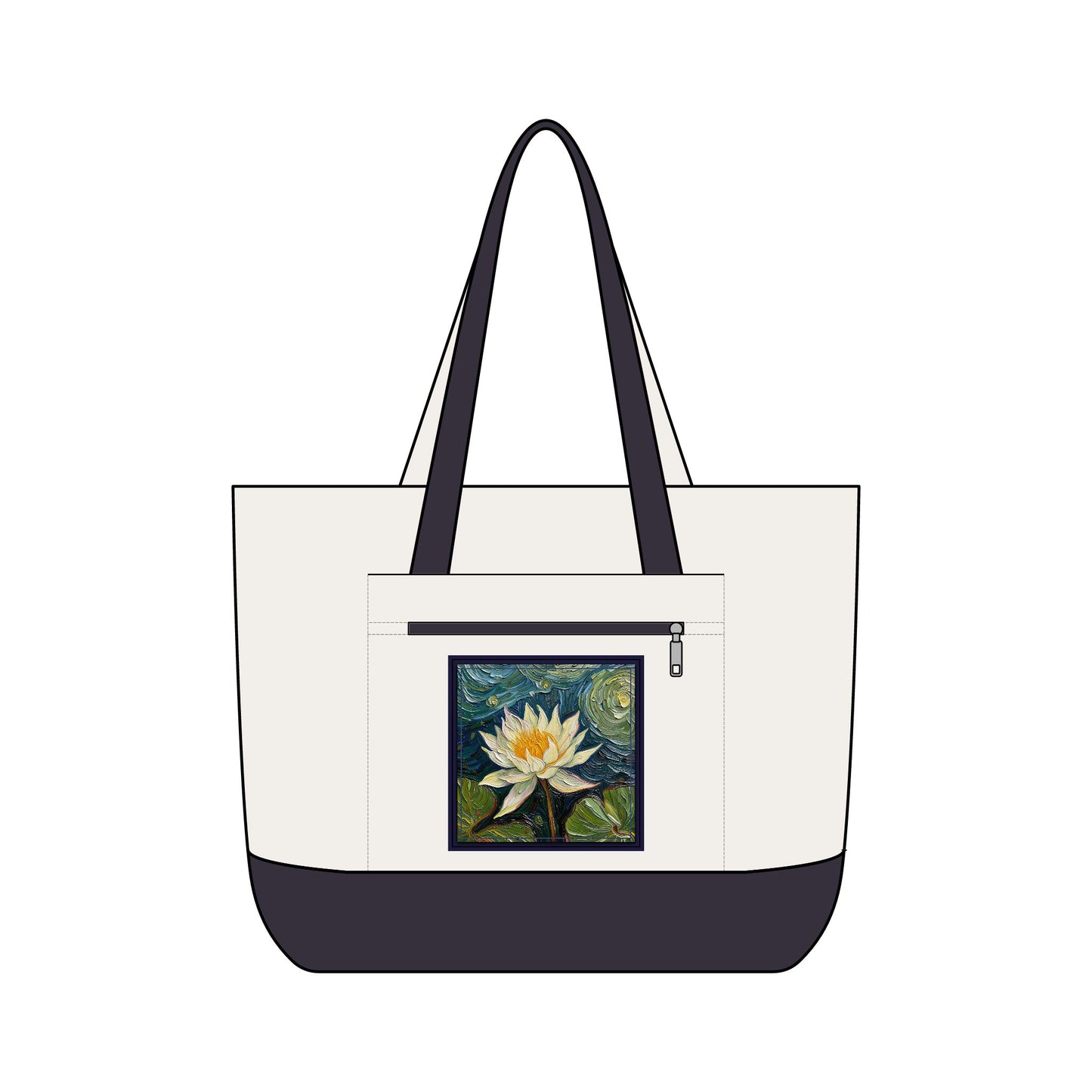 Canvas Tote Bag — Nature Water Lily Floral Canvas Zippered Beach & Market Tote