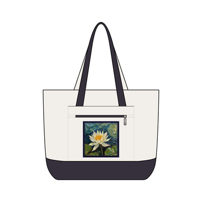 Canvas Tote Bag — Nature Water Lily Floral Canvas Zippered Beach & Market Tote