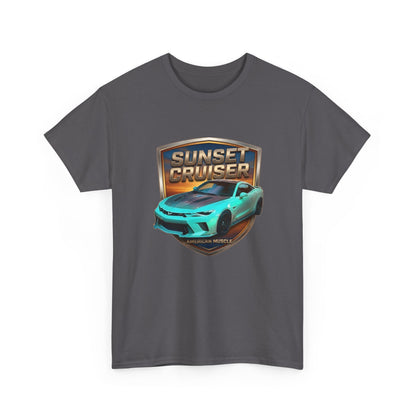 Unisex Adult Aqua 'Sunset Cruiser' Sportscar Theme American Muscle Series Cotton Tee (Additional Colors)