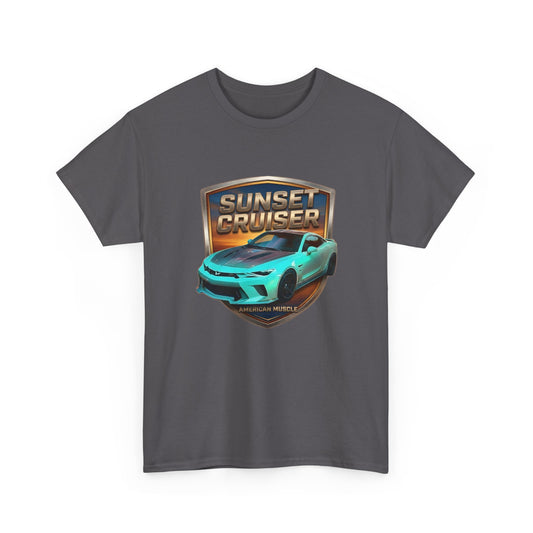 Unisex Adult Aqua 'Sunset Cruiser' Sportscar Theme American Muscle Series Cotton Tee (Additional Colors)