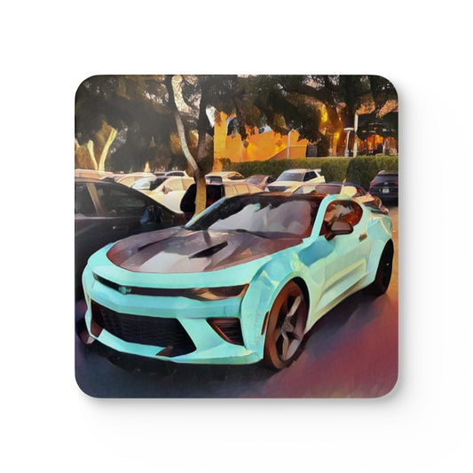 Artsy Aqua Sports Car Design Coaster Set, (4 Piece)
