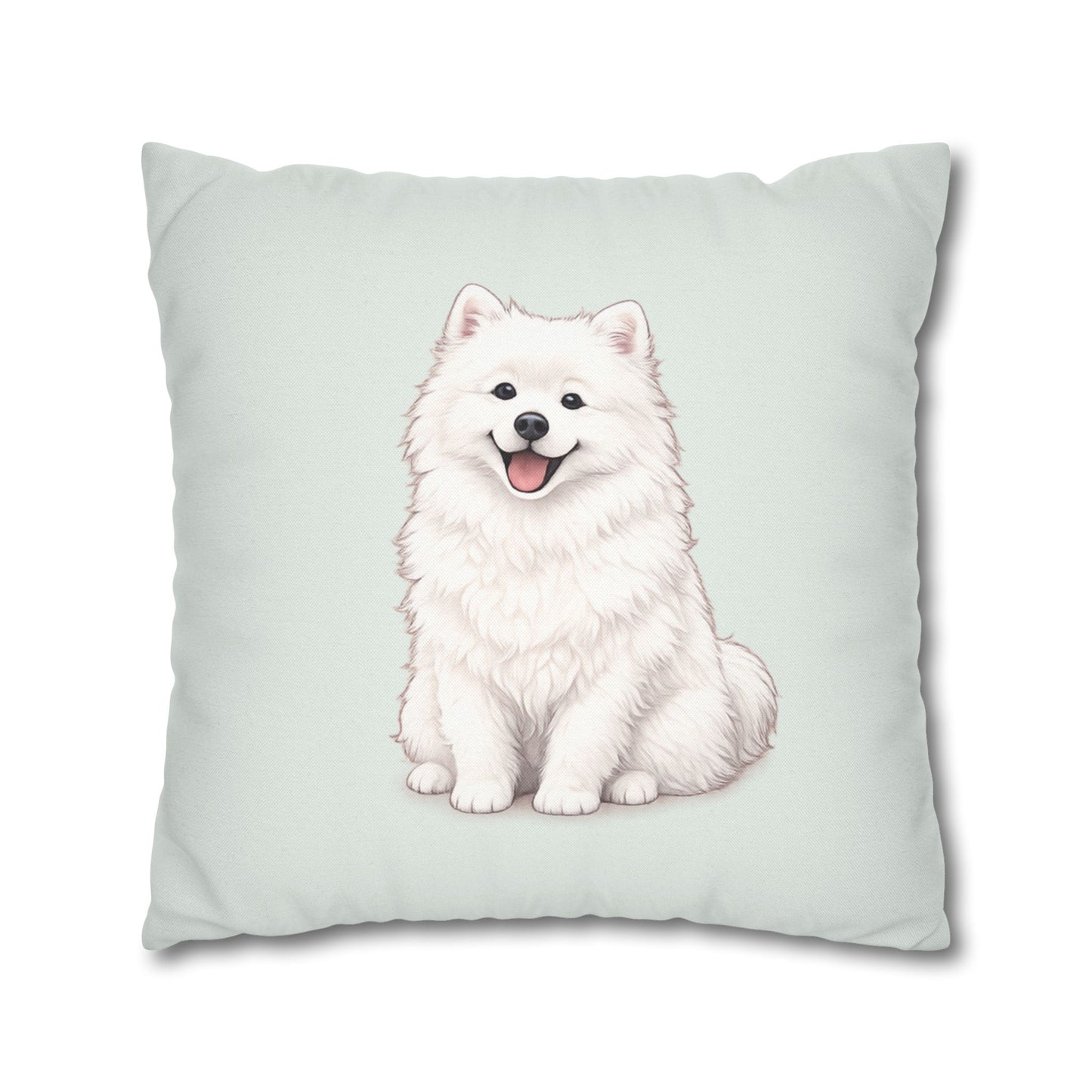 Double Sided Sage Green Samoyed Puppy With Bones, Hearts, and Paw Prints Design Pillowcase — Soft Striped Decorative Square Throw Pillow (Additional Sizes)