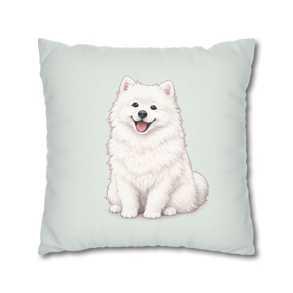 Double Sided Sage Green Samoyed Puppy With Bones, Hearts, and Paw Prints Design Pillowcase — Soft Striped Decorative Square Throw Pillow (Additional Sizes)