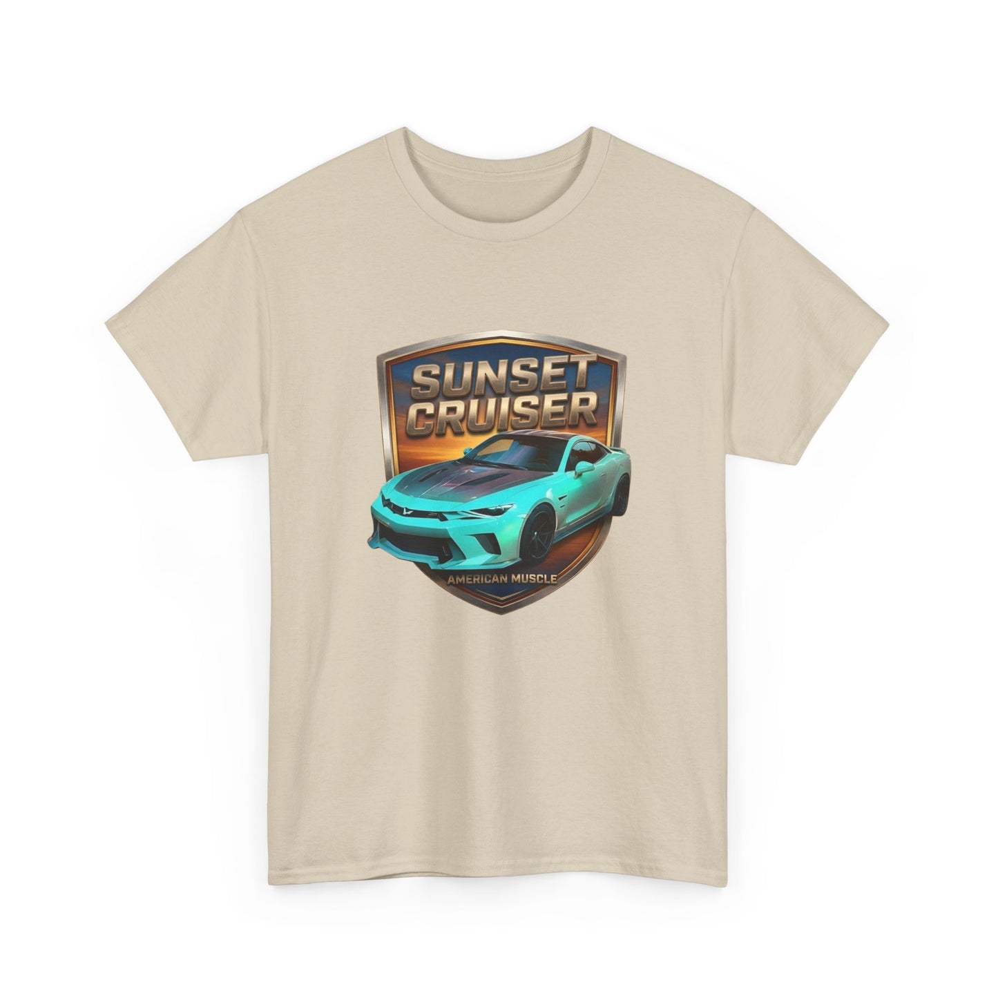 Unisex Adult Aqua 'Sunset Cruiser' Sportscar Theme American Muscle Series Cotton Tee (Additional Colors)