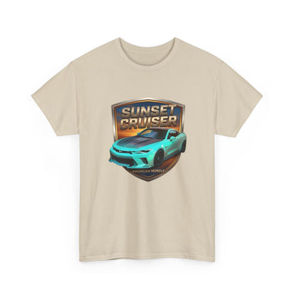 Unisex Adult Aqua 'Sunset Cruiser' Sportscar Theme American Muscle Series Cotton Tee (Additional Colors)