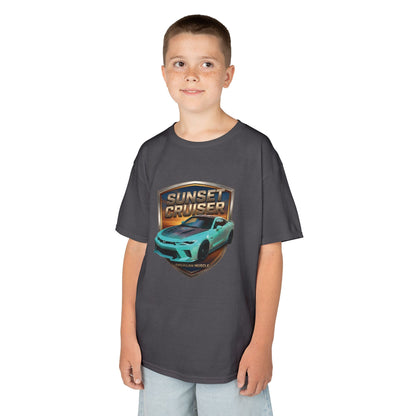 Kids 'Sunset Cruiser' Aqua Camaro Sports Car Theme American Muscle Series Graphic Tee (Additional Colors)