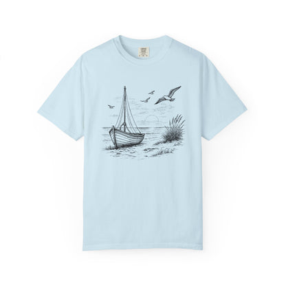 Unisex Adult Sailboat Nautical Double-Sided Tee - 'Set Your Course by the Stars Not the Storm' Motivational Shirt (Additional Colors)