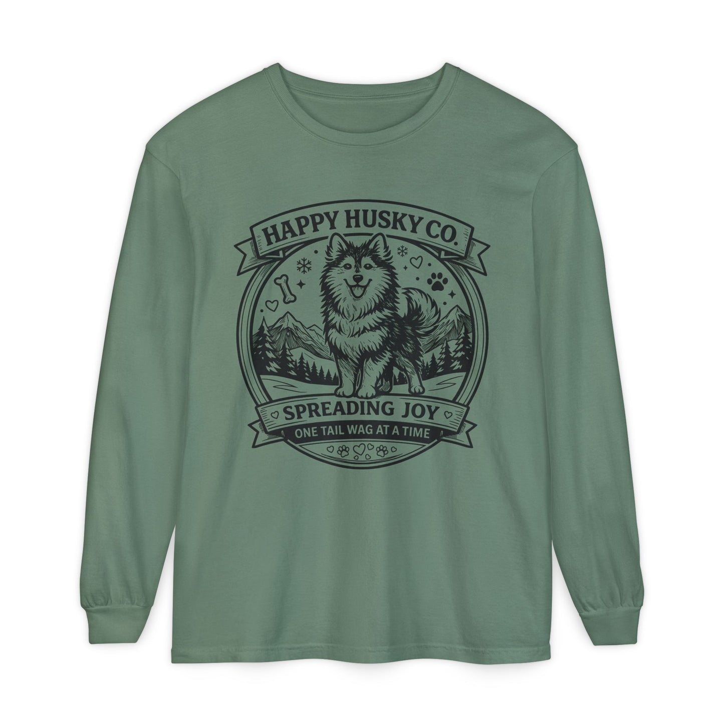 Unisex Happy Husky Co. Long Sleeve T-Shirt — 'Spreading Joy One Tail Wag At A Time' Graphic (Additional Colors)