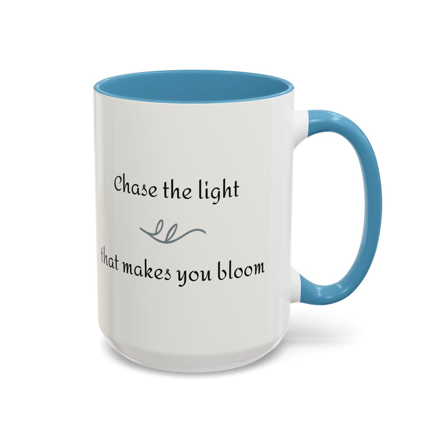 Nature Sunflower Theme Artist-Inspired 'Chase the light that makes you bloom' Accent Coffee Mug (Additional Colors, 11 oz & 15 oz)