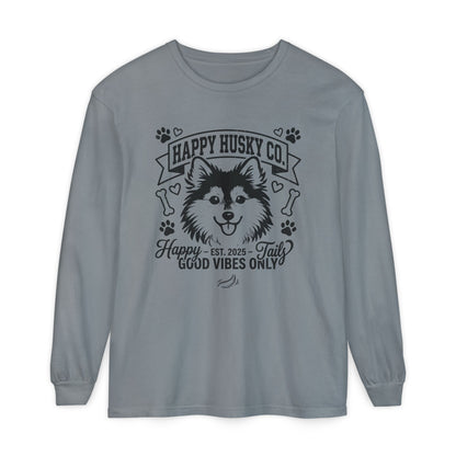 Happy Husky Co. Unisex Long Sleeve Tee — 'Happy Tails, Good Vibes Only' Dog Lover Shirt (Additional Colors)